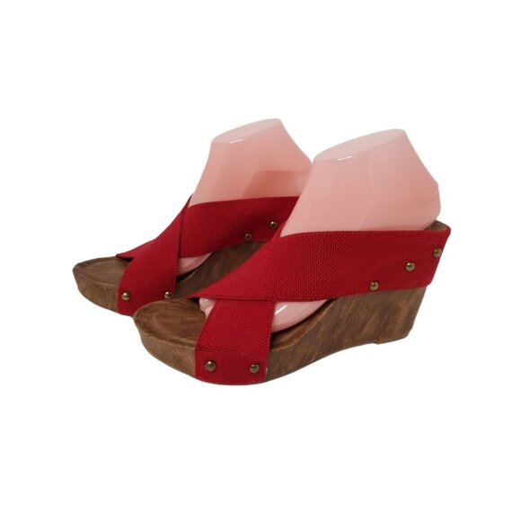 est.1946 womens 4" platform heels elastic straps red color sandals - Picture 2 of 5